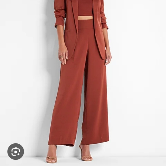 Express Pants - Express Rust Colored Super High Waisted Satin Feel Wide Leg Pant Large